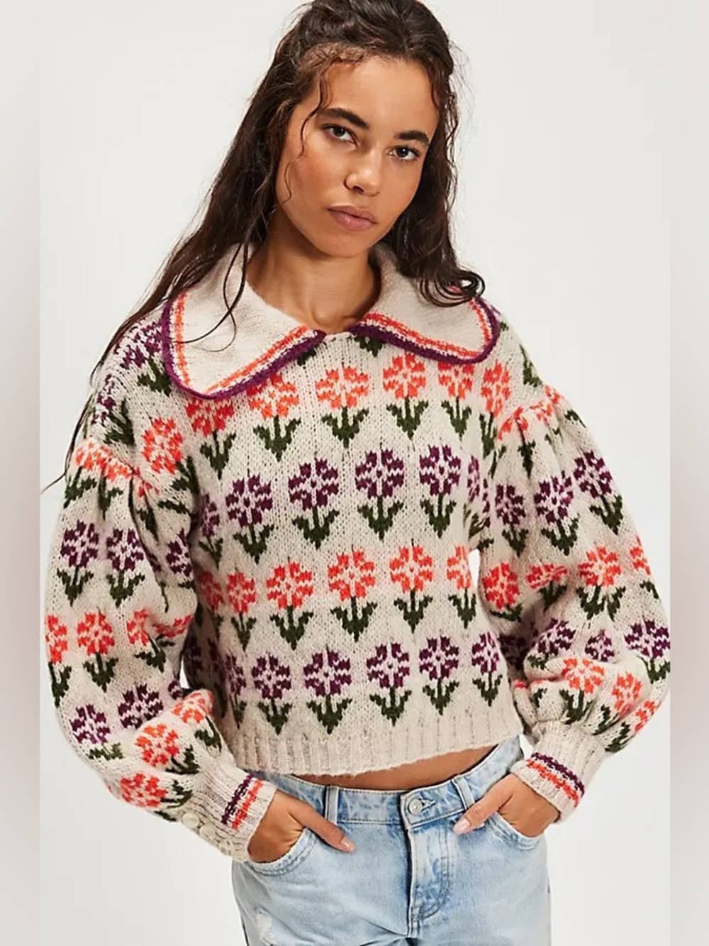 NWT FREE PEOPLE Free People Frills Softspun Sweater | Oatmeal Tulip Combo $248